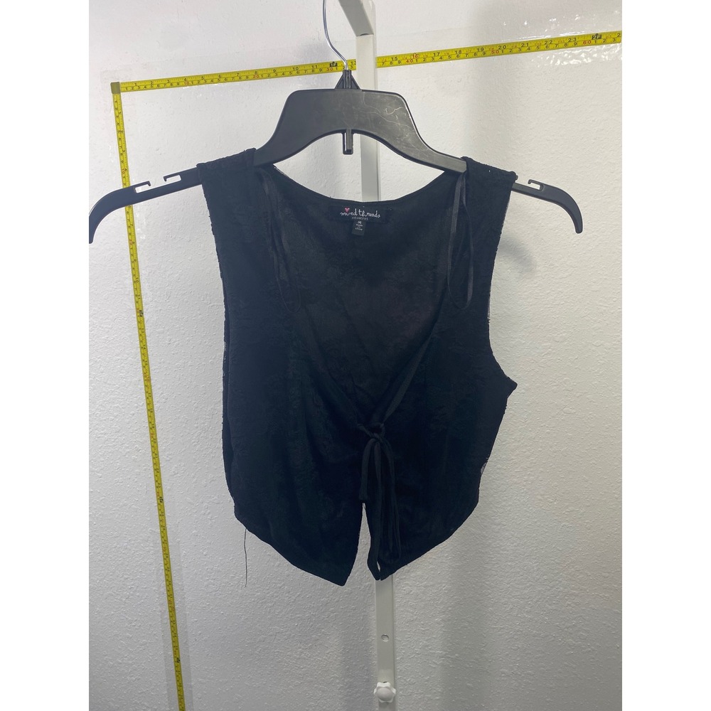 Mixed Threads Los Angeles Black Floral Lace Tie Front Crop Top Vest Women Medium